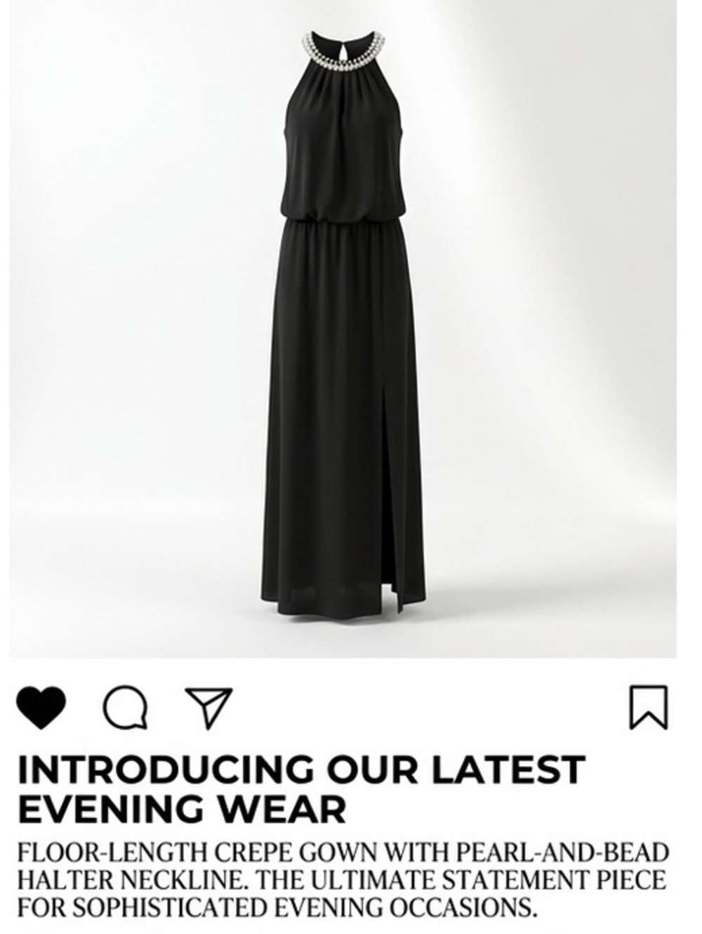 London Times Embellished Pearl Knit Halter Sleeveless Black Maxi Dress